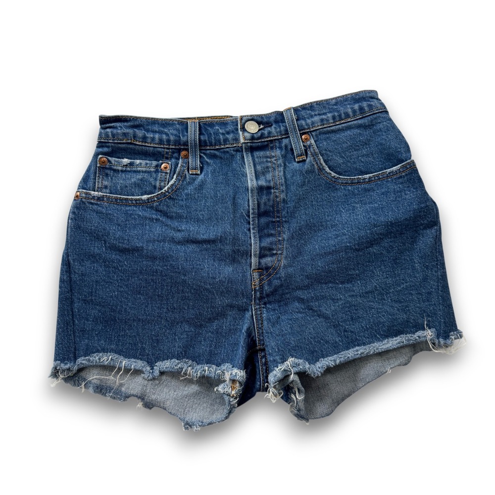 Levis 501 Original Womens High Rise Cut Off Denim Shorts Medium Wash Blue 28